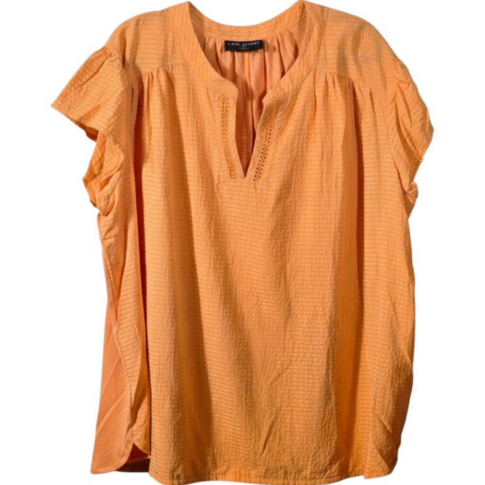 Lane Bryant 22/24 Blouse Mixed Media Eyelet Collar Short Sleeve NWT